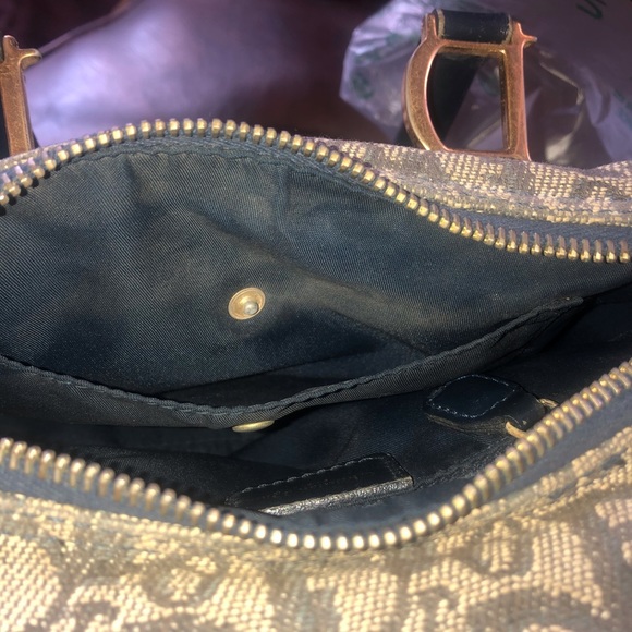 Christian Dior] Blue Logo Denim Leather Boston bag with lock + key - Picture 13 of 16